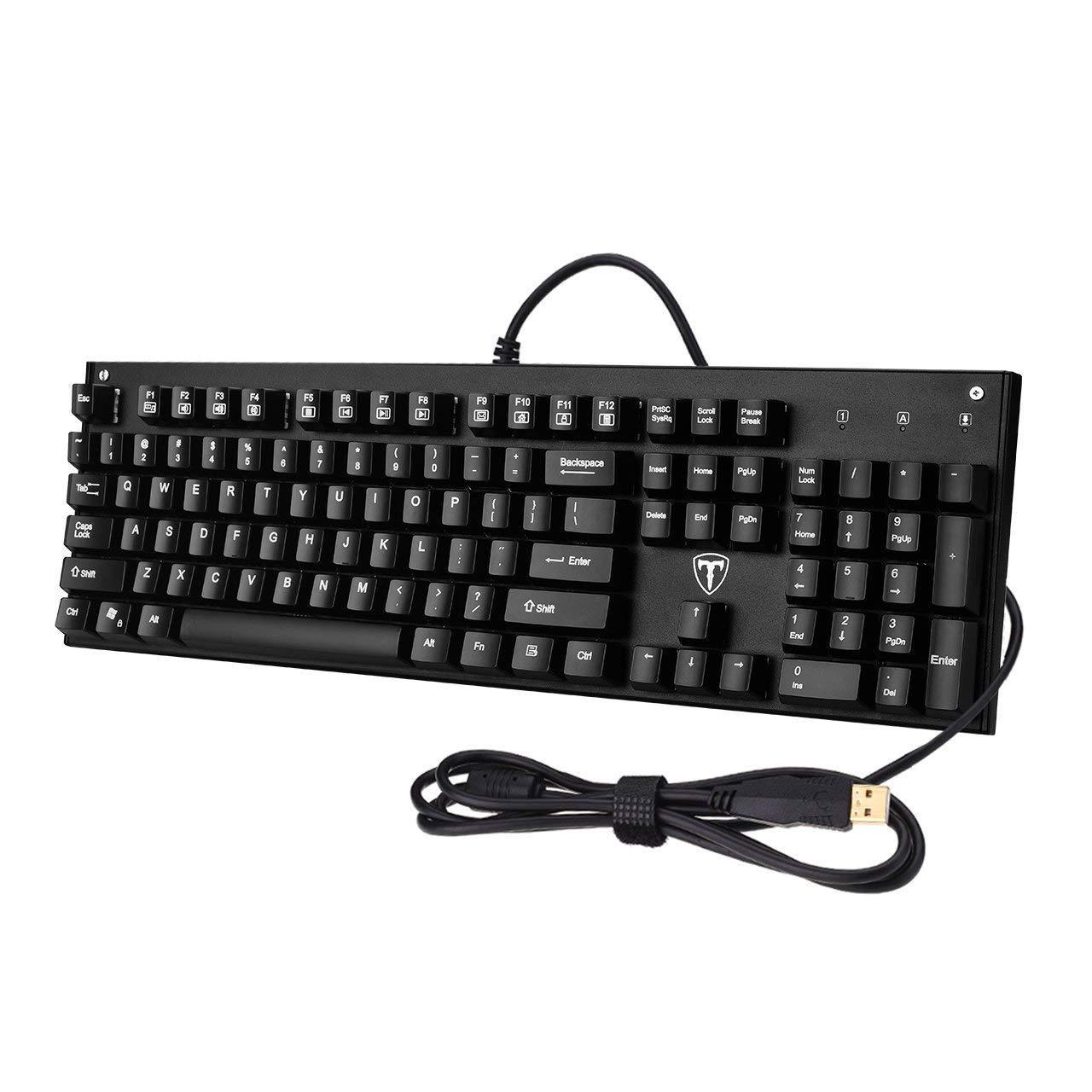 VicTsing Mechanical Gaming Keyboard 104-Key with Waterproof Blue Switch, Anti-ghosting Keys, Fit for Office, Typists, Gamers - Black