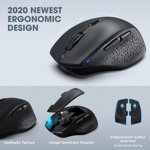 Wireless Mouse, VicTsing Wireless Rechargeable Mouse 2.4G Unique Comfortable Shape, Silent Adjustable 2400DPI/6 Buttons, Cordless Mice with USB Receiver for PC, Computer, Laptop, MacBook