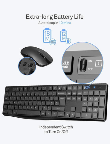 VicTsing Wireless Keyboard and Mouse Combo, 104-Key with Anti-Splash Chiclet Keycaps, 12 Multimedia Shortcuts, 2.4GHz Wireless Connection with 2-in-1 USB Receiver, Long Battery Life for Computer&Laptop