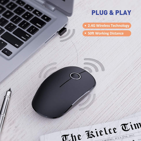 VicTsing 2.4G Ultra-thin Wireless Mouse,Noiseless and Silent 24-Month Battery Life Auto Shut Off Computer Mouse with 1600 DPI