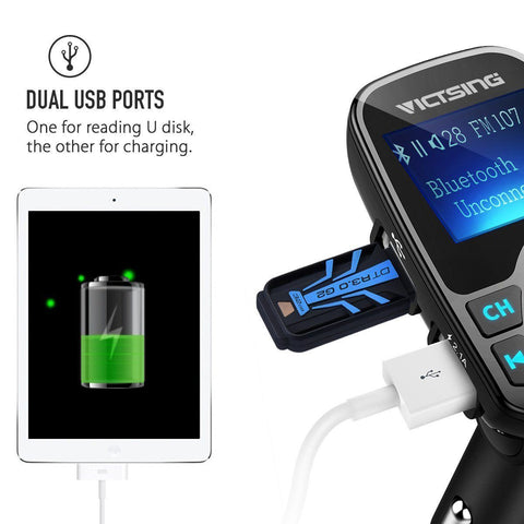 VicTsing Bluetooth FM Transmitter Radio Car Kit Adapter