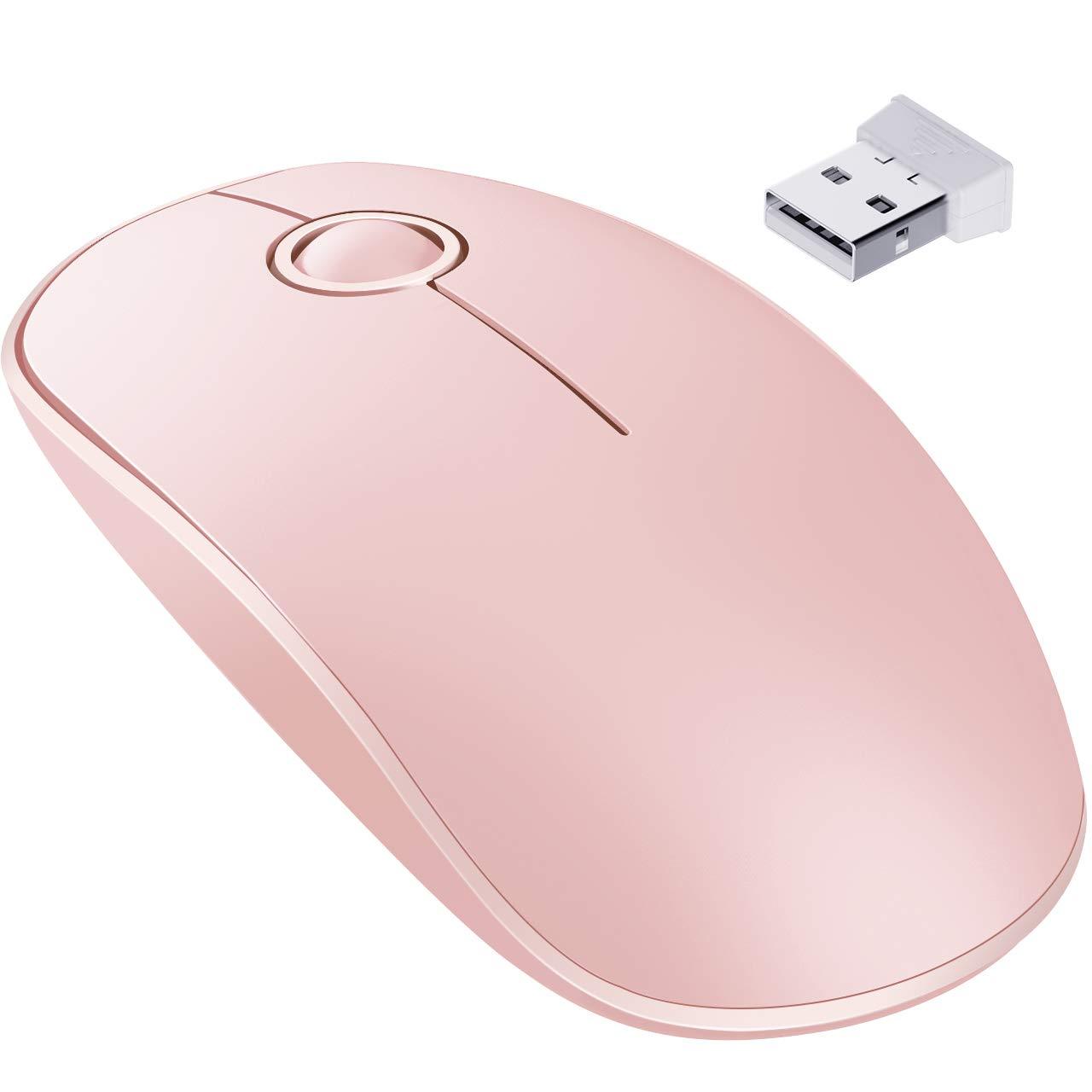 VicTsing Mouse Wireless, Pulsanti Silenziosi, 1600 DPI, Compatibile con PC/Mac/Laptop - ‎Rosa