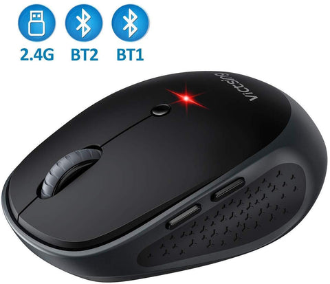 VicTsing Mouse Wireless Silenzioso Multi-Dispositivo Bluetooth per Windows/Mac OS/Android, Mouse Wireless a 6 Pulsanti Mouse Portatile, 800/1200/1600/2000/2400 DPI (Tre modalità)