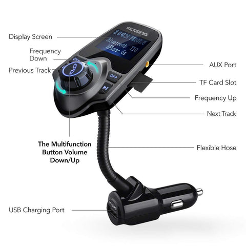 VicTsing Bluetooth FM Transmitter-Silver Grey