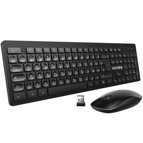 VicTsing Tastiera Wireless PC, Tastiera e Mouse Wireless, Nero