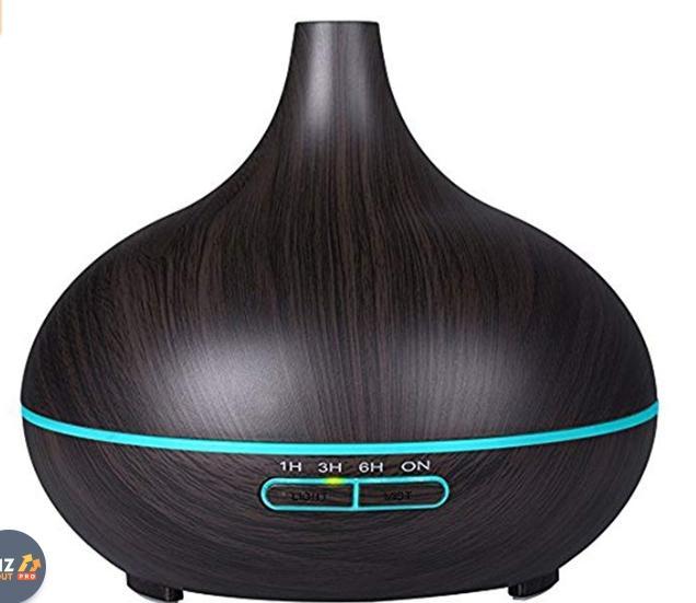 VicTsing 300ML Essential Oil Diffuser, BPA-Free Wood Grain Whisper Quiet Cool Mist Humidifier with 7 Color LED Lights - Black Brwon