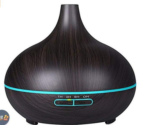 VicTsing 300ML Essential Oil Diffuser, BPA-Free Wood Grain Whisper Quiet Cool Mist Humidifier with 7 Color LED Lights - Black Brwon