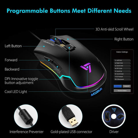 VicTsing Pro RGB Gaming Mouse Wired, Programmable Buttons