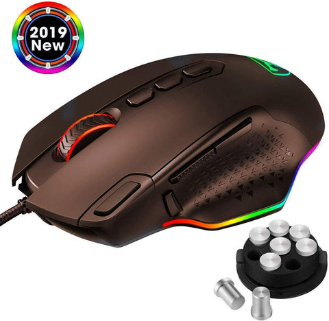 VicTsing Wired Gaming Mouse, Gaming Mice[12000 DPI][10 Programmable Buttons][Weight & Balance Tuning], Ergonomic RGB Computer Mouse USB for Laptop/PC Game - Brown