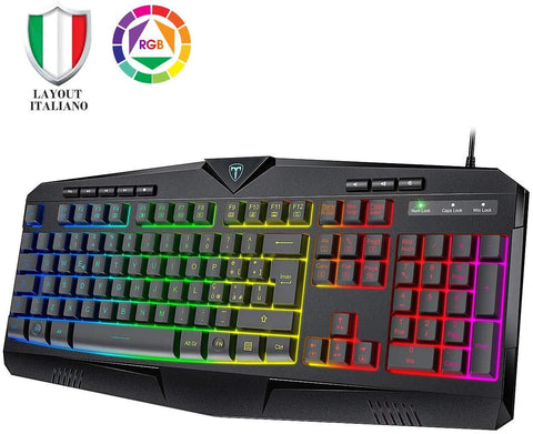 VicTsing Tastiera Gaming PC, Tastiera RGB Cablata - 8 Tasti Multimediali Indipendenti - 25 Tasti Anti-ghosting - Layout Italiano (QWERTY), per PC, PS4, Laptop/Desktop, Mac, Nero