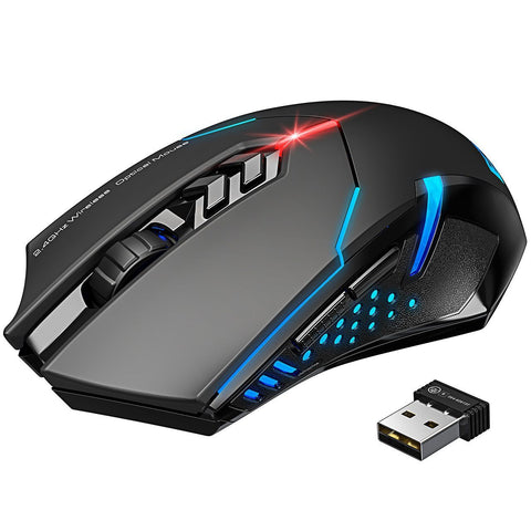 VicTsing Pro Mouse Gaming Wireless Motore Ottico - Click Silenzioso - Luce LED - 12 Mesi Standby - Giochi / Ufficio, Nero