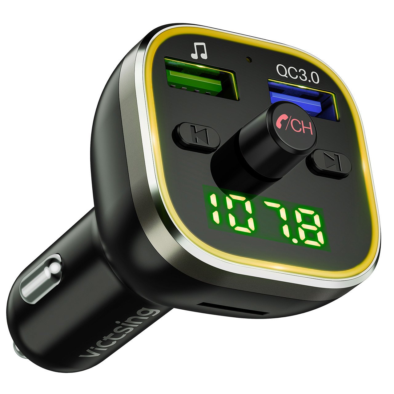 VicTsing Transmetteur FM Bluetooth, QC3.0 Adaptateur Bluetooth Voiture Double USB pour Chargeur Rapide, Bluetooth V5.0 sans Fil avec Appel Main Libre, Support