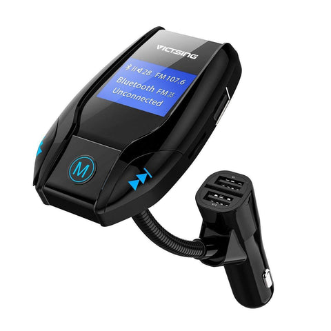 VicTsing Wireless Bluetooth FM Transmitter Car Kit Hands-Free Radio Adapter Car Charger with 3 USB Ports 1.44 Inch Display Screen MP3 Player Support Auxiliary Input, TF Card and USB Memory Stick