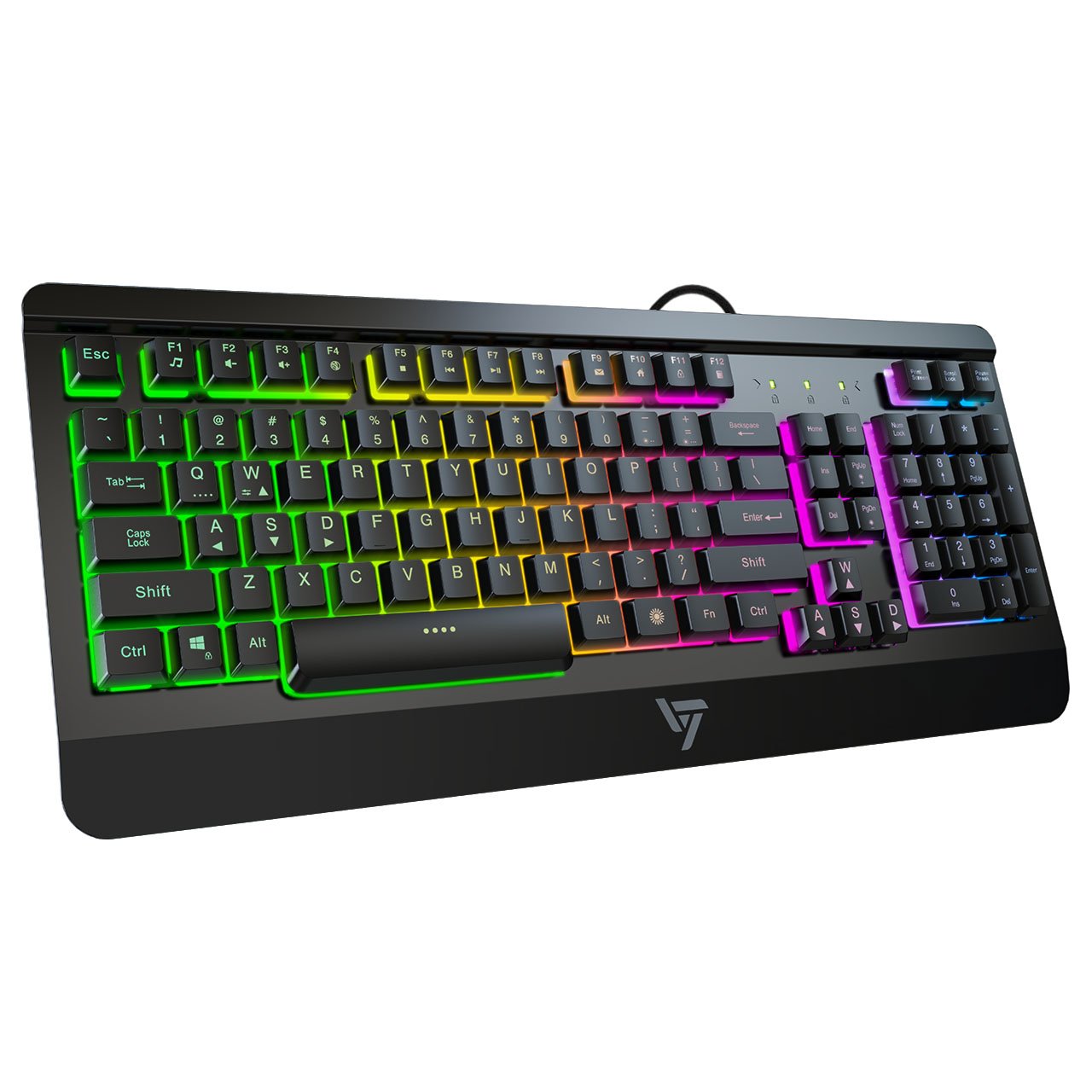 VicTsing Gaming Keyboard with All-Metal Panel, USB Wired Keyboard with Ergonomic Wrist Rest, Ultra-Slim Computer Keyboard, Spill-Resistant Rainbow LED Backlit Keyboard, Ideal for PC/Mac Game, Black