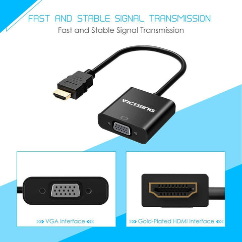 VicTsing 1080P HDMI Male to VGA Female Video Converter Adapter Cable for PC Laptop HDTV Projectors and Other HDMI Input Devices,Grey