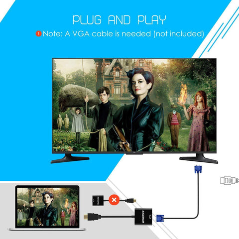 VicTsing 1080P HDMI Male to VGA Female Video Converter Adapter Cable for PC Laptop HDTV Projectors and Other HDMI Input Devices,Grey