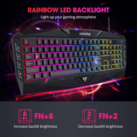 VicTsing Wired Keyboard with Rainbow Backlit and Spill-Resistant Design