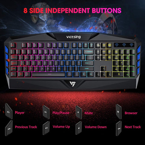 VicTsing Wired Keyboard with Rainbow Backlit and Spill-Resistant Design
