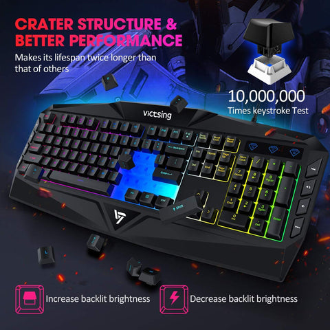 VicTsing Wired Keyboard with Rainbow Backlit and Spill-Resistant Design